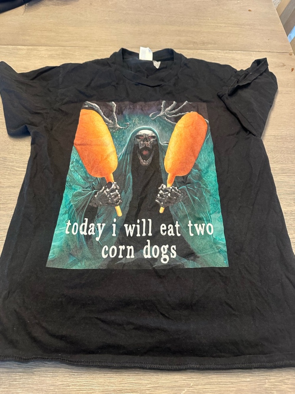 Black Graphic Tee with Corn Dog Design